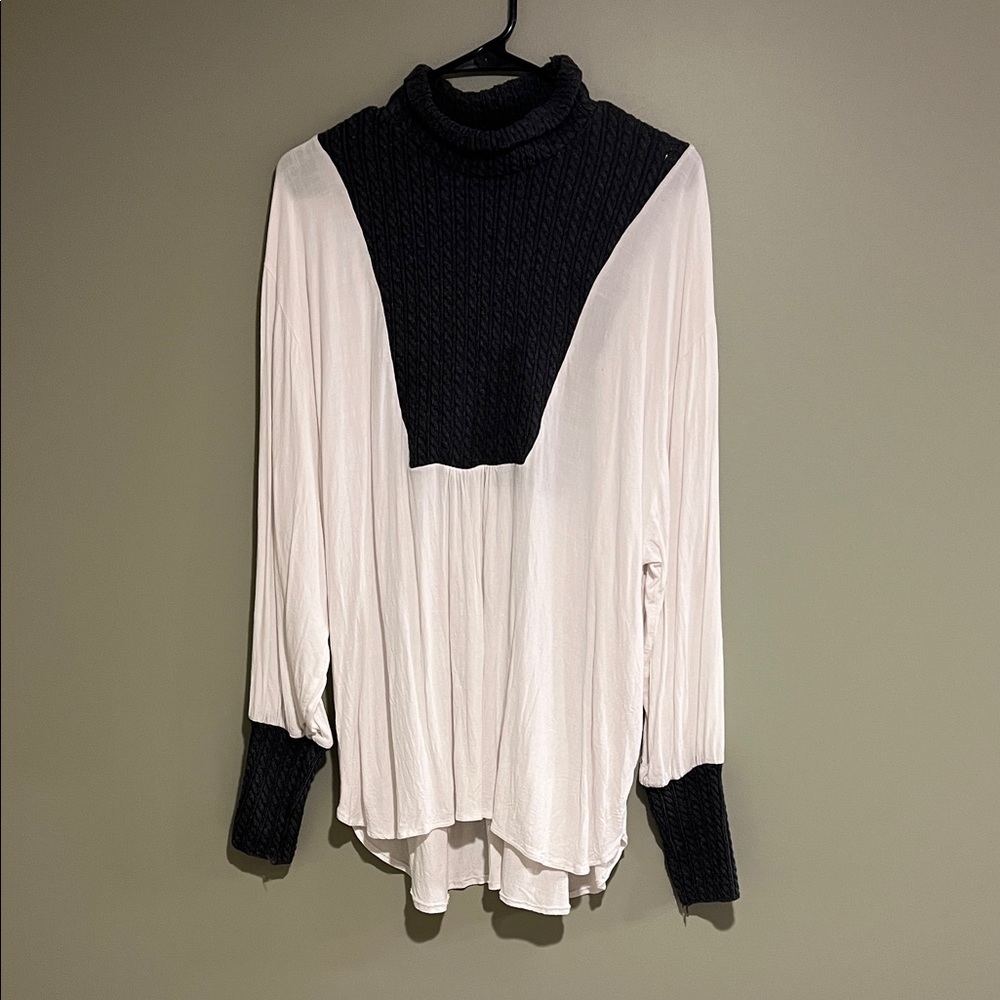 ZARA Cable-Knit Turtleneck with White Draped Body Top